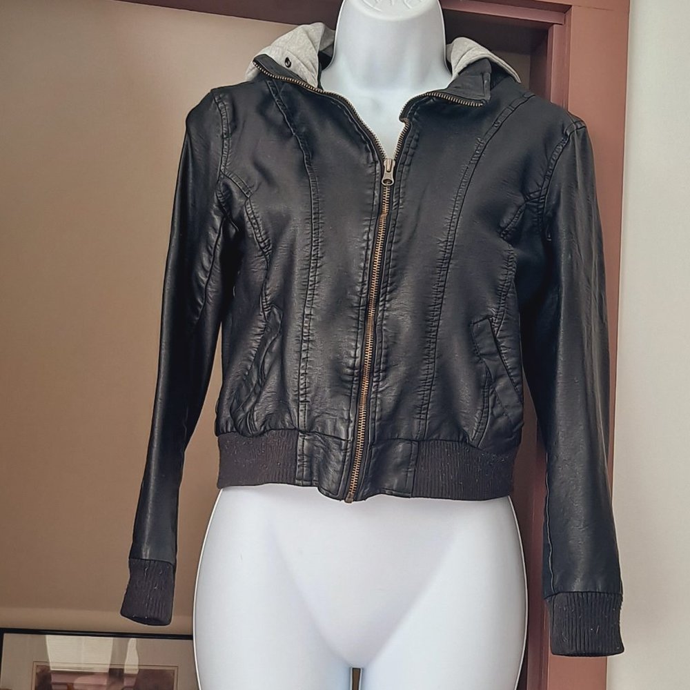 EMPYRE Black Cropped Motorcycle Jacket Moto Jacket Grunge Jacket with Hood MED